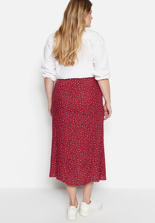 Trendyol - Plus ditsy print skirt with slit - red