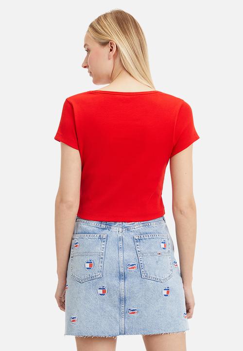 Tommy Hilfiger - Baby crop essential rib vneck tee - deep crimson
