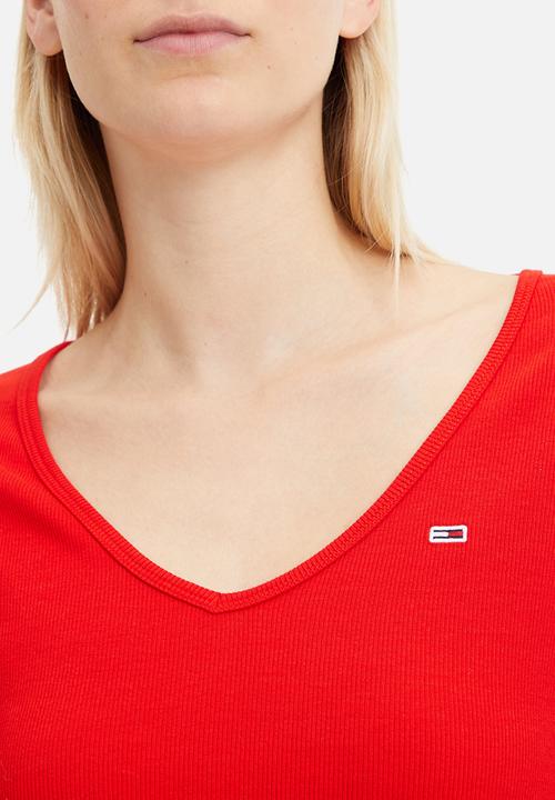 Tommy Hilfiger - Baby crop essential rib vneck tee - deep crimson