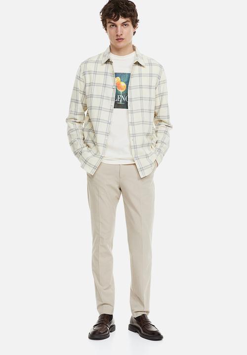 H&M - Regular fit checked shirt - light beige/light grey