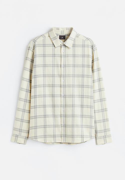 H&M - Regular fit checked shirt - light beige/light grey