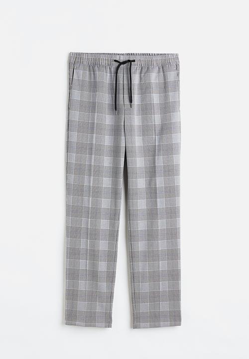 H&M - Regular fit joggers - light grey/checked