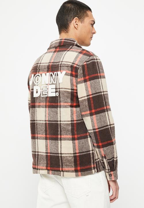 Jonathan D - Graham zip through check jacket with sherpa lining - wheat