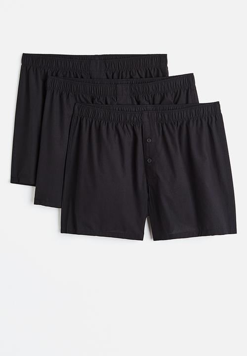 H&M - 3-Pack woven cotton boxer shorts - black