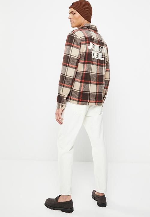Jonathan D - Graham zip through check jacket with sherpa lining - wheat