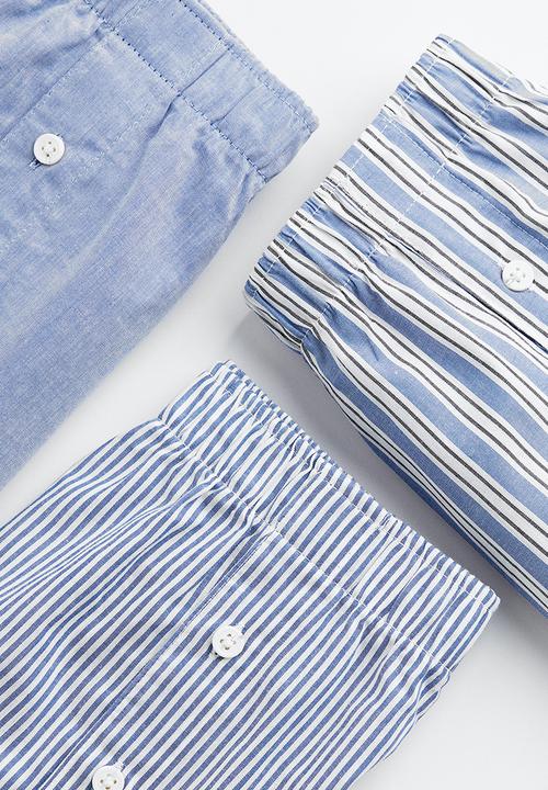 H&M - 5-Pack woven cotton boxer shorts - blue/striped