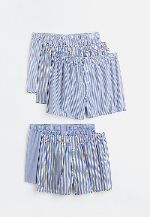 H&M - 5-Pack woven cotton boxer shorts - blue/striped
