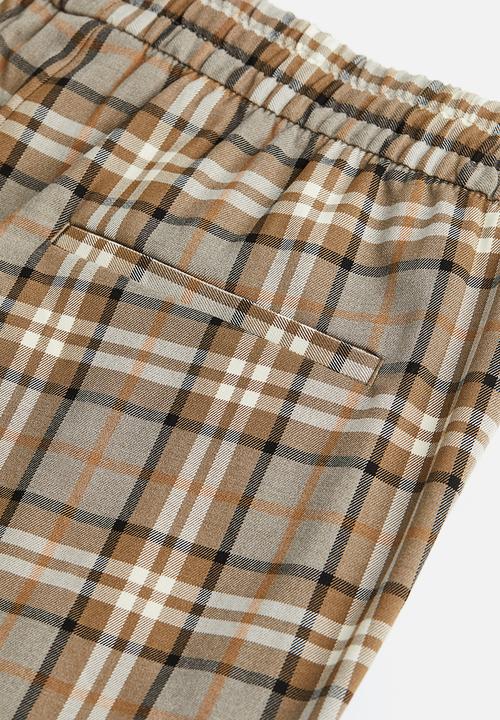 H&M - Regular fit joggers - light brown/checked