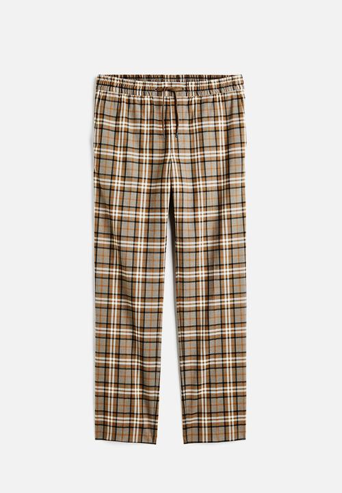 H&M - Regular fit joggers - light brown/checked