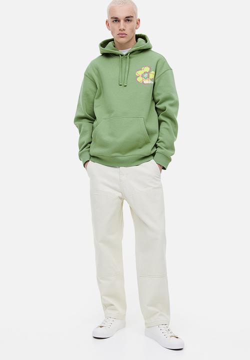 H&M - Relaxed fit printed hoodie - dusty green/restart refresh