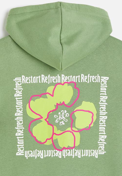 H&M - Relaxed fit printed hoodie - dusty green/restart refresh