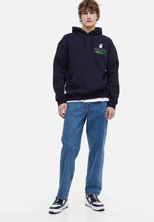 H&M - Relaxed fit printed hoodie - dark blue/pear