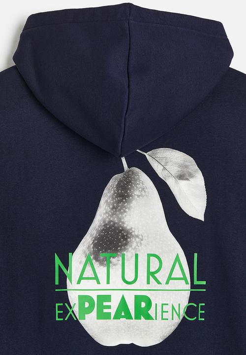 H&M - Relaxed fit printed hoodie - dark blue/pear