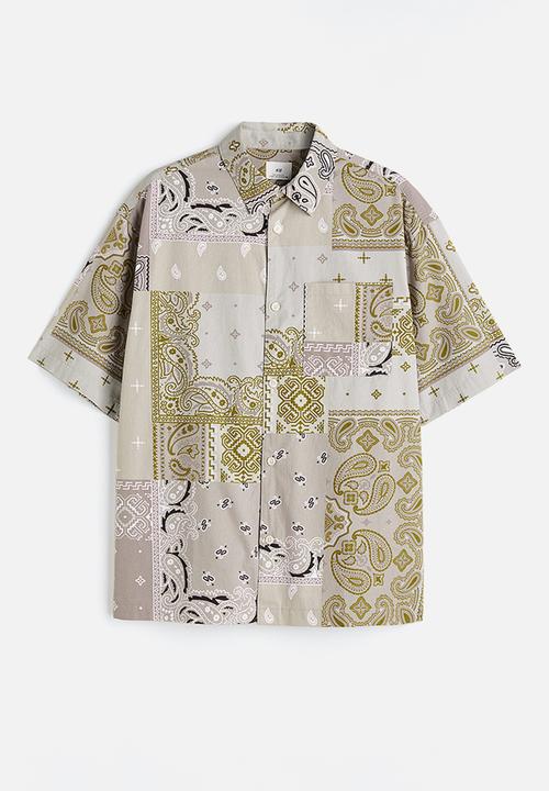 H&M - Relaxed fit short-sleeved shirt - beige/paisley-patterned