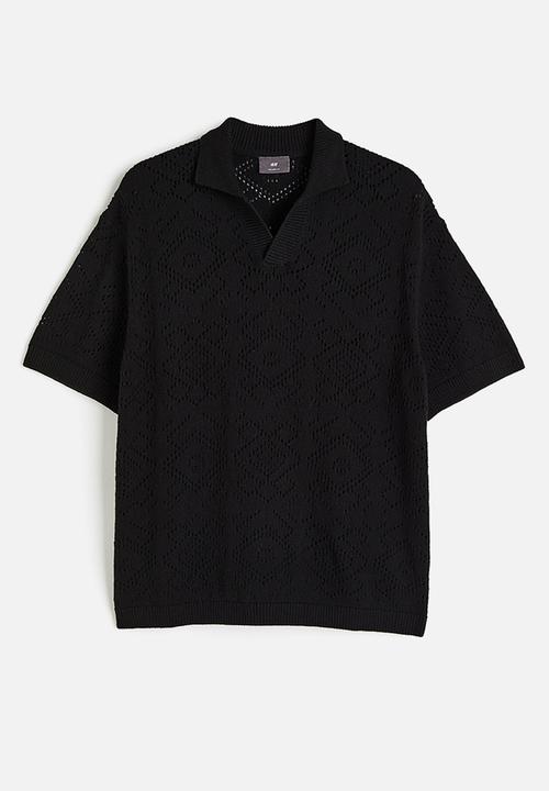 H&M - Relaxed fit crochet-look polo shirt - black