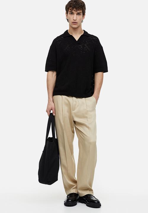 H&M - Relaxed fit crochet-look polo shirt - black