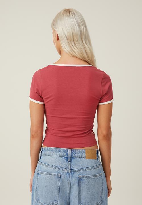 Cotton On - Billie v retro tee - dusty red/natural white