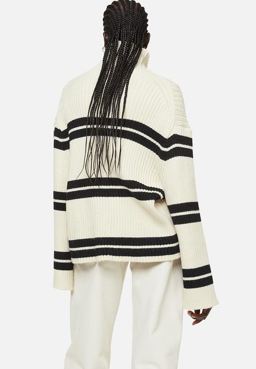 H&M - Oversized turtleneck jumper - cream/striped
