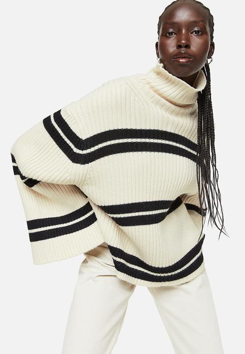 H&M - Oversized turtleneck jumper - cream/striped