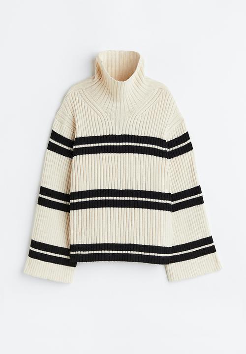 H&M - Oversized turtleneck jumper - cream/striped