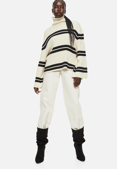 H&M - Oversized turtleneck jumper - cream/striped
