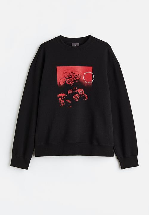 H&M - Relaxed fit printed sweatshirt - black/roses