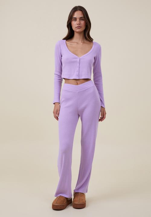 Cotton On - Crop long sleeve sleep top - washed violet tint