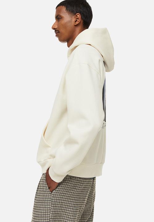 H&M - Relaxed fit printed hoodie - cream/orchids