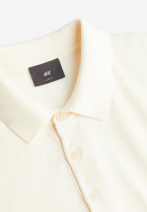 H&M - Slim fit fine-knit polo shirt - cream