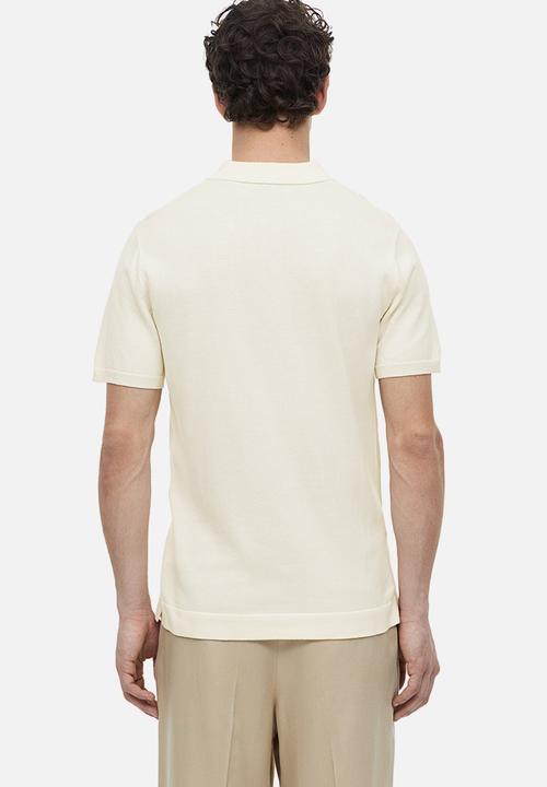 H&M - Slim fit fine-knit polo shirt - cream