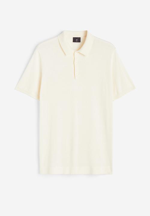 H&M - Slim fit fine-knit polo shirt - cream