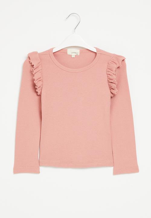 Superbalist - Frill detail rib tee - dusty ada