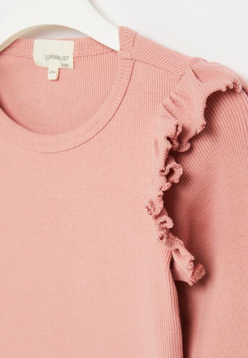 Superbalist - Frill detail rib tee - dusty ada