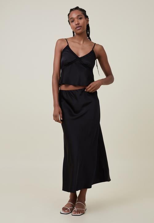 Cotton On - Satin maxi skirt - black