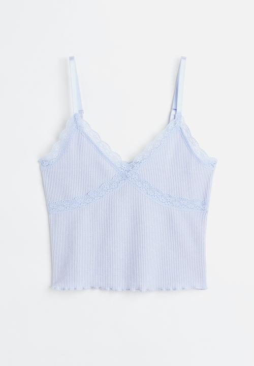 H&M - Lace-trimmed ribbed top - light blue