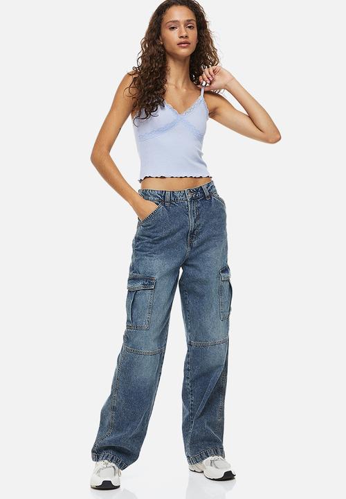 H&M - Lace-trimmed ribbed top - light blue