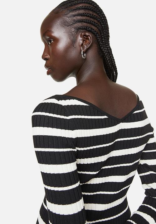 H&M - Rib-knit bodycon dress - black striped