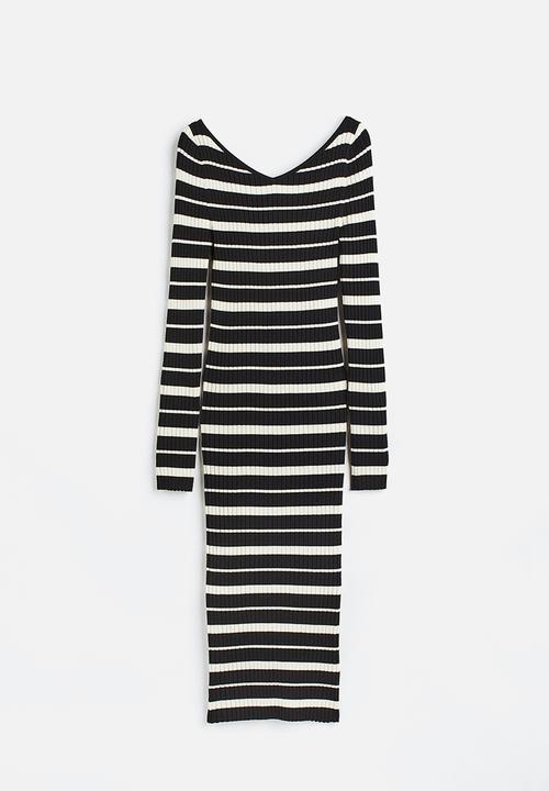 H&M - Rib-knit bodycon dress - black striped