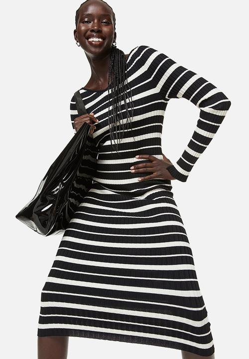H&M - Rib-knit bodycon dress - black striped