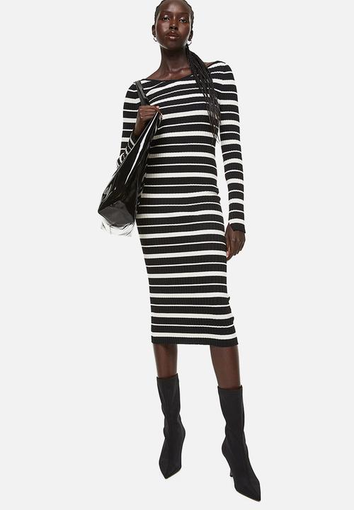 H&M - Rib-knit bodycon dress - black striped