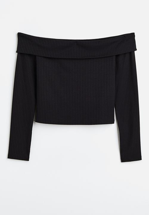 H&M - Off-the-shoulder ribbed top - black