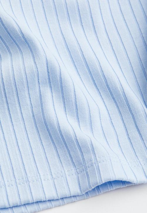 H&M - Off-the-shoulder ribbed top - light blue
