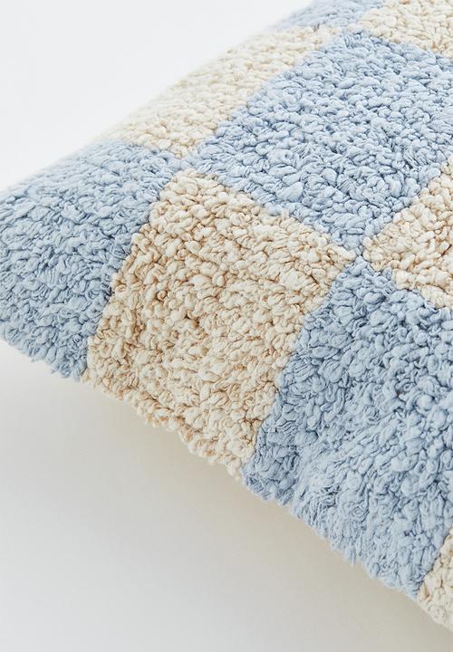 H&M - Tufted cotton cushion cover - light blue/checked