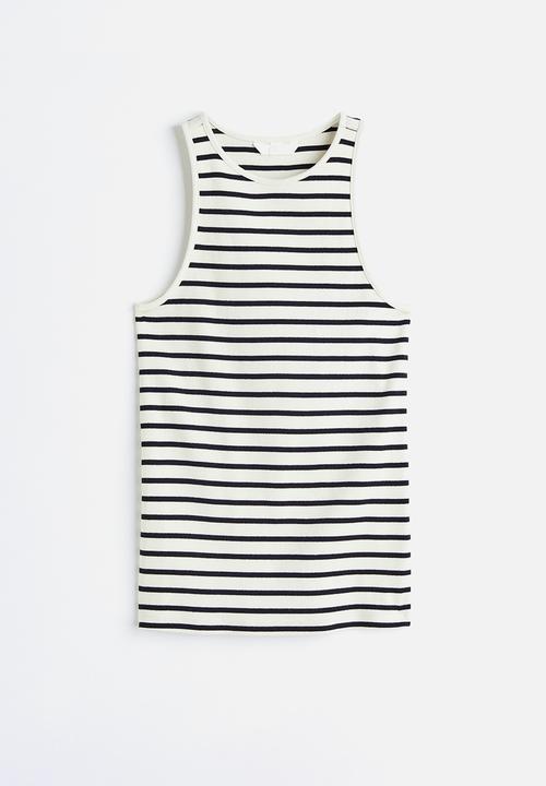 H&M - Ribbed vest top - white/black striped