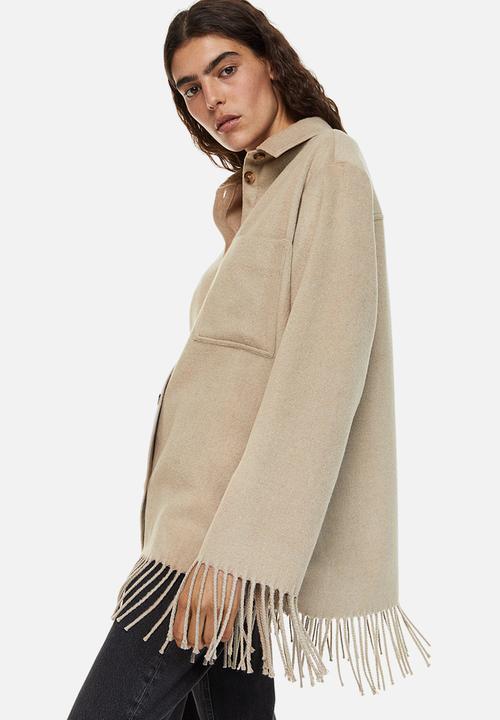 H&M - Fringe-trimmed shacket - greige