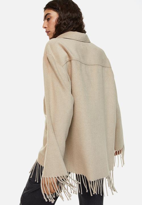 H&M - Fringe-trimmed shacket - greige