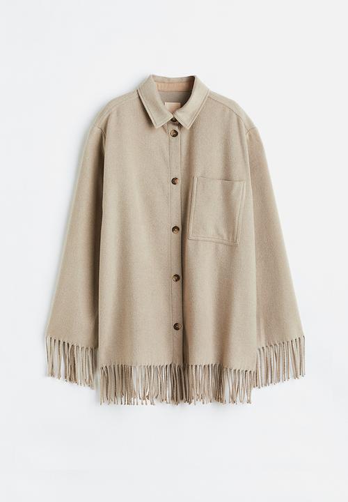 H&M - Fringe-trimmed shacket - greige