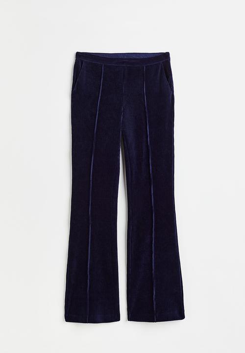 H&M - Ribbed velour trousers - dark blue
