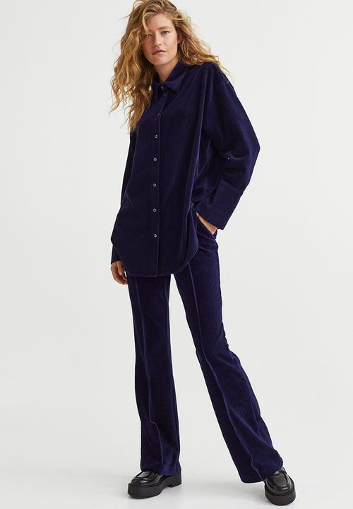 H&M - Ribbed velour trousers - dark blue