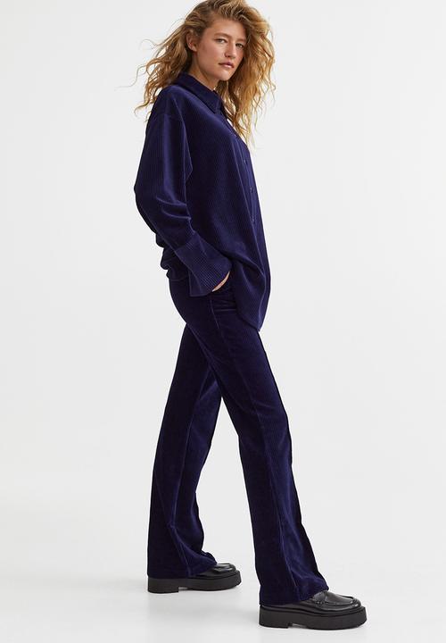 H&M - Ribbed velour trousers - dark blue